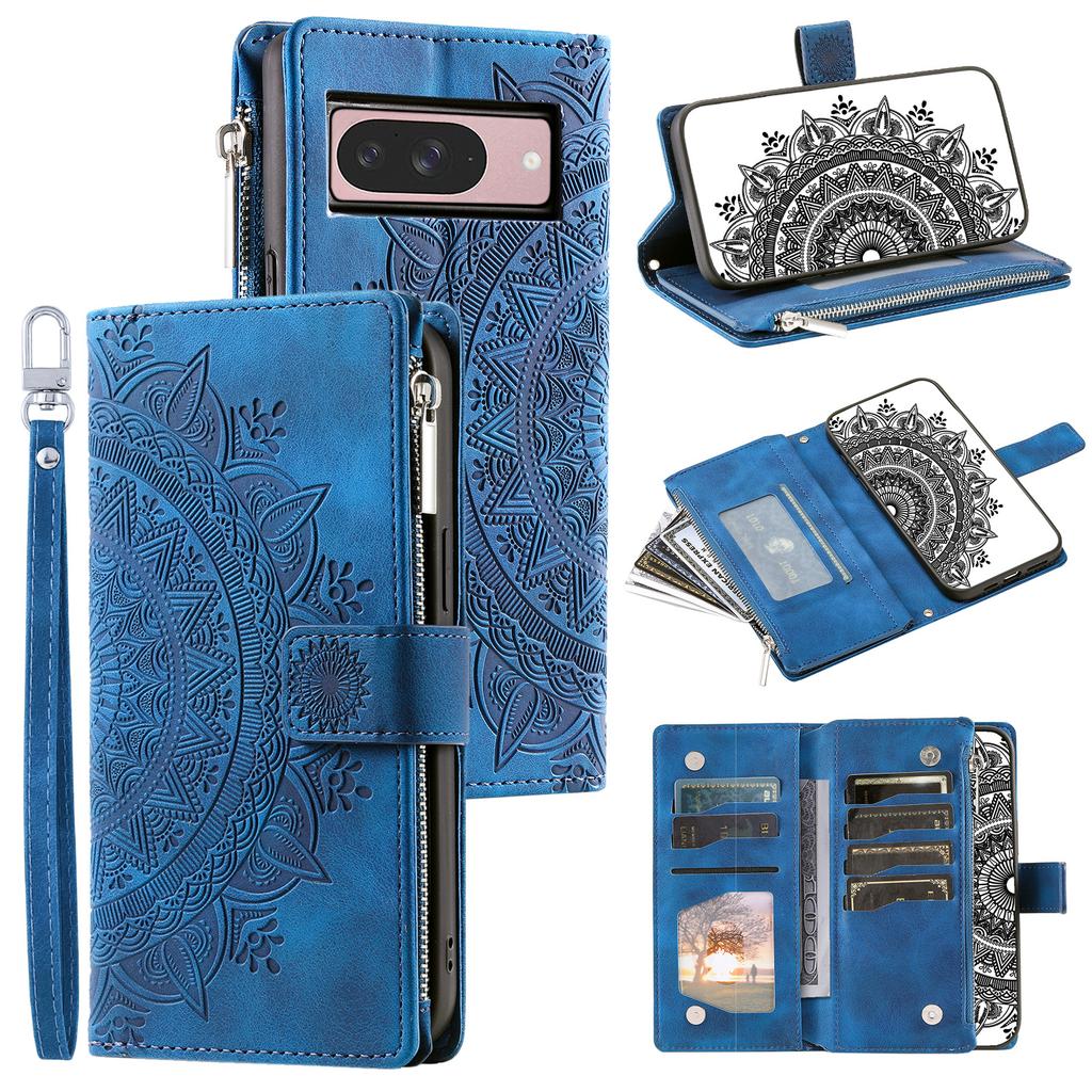 Style 006 For Google Pixel 9/9 Pro Wallet Case PU Leather Phone Cover Mandala Flower Pattern