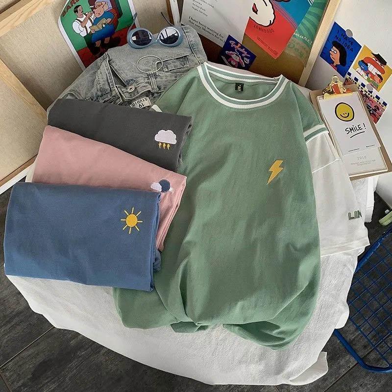 Tops Frauen Baumwolle Sommer Rundhals T-shirt kurzarm Lose Gedruckt Gefälschte Zwei Lose Bequeme Tops