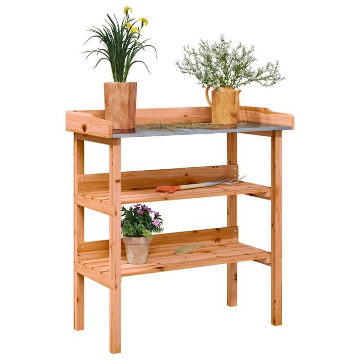 VidaXL Table à Plantes avec Étagère, Support de Pots de Fleurs, Présentoir à Plantes, Support à Plantes Jardin, Marron Bois 156353