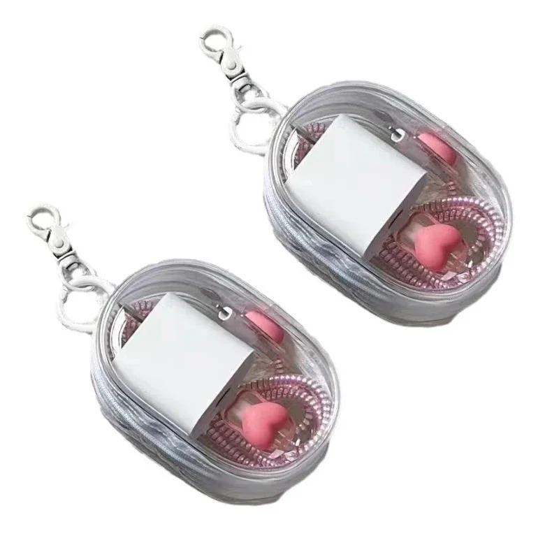 

2/4pcs PVC Round Transparent Cosmetic Bag Jewelry Storage Bag Portable Data Cable Earphone Coin Charger Storage Bag 2pcs белый
