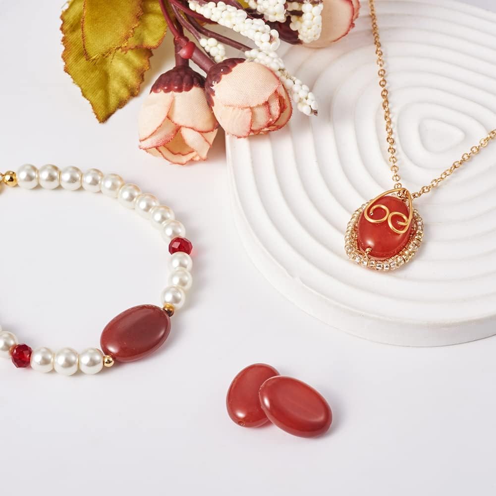 Fashewelry 20pcs Natural Carnelian Gemstone Beads 18x13mm Flat Oval Healing Crystal Loose Stone Beads for Jewelry Necklace Bracelet Earring Craft,