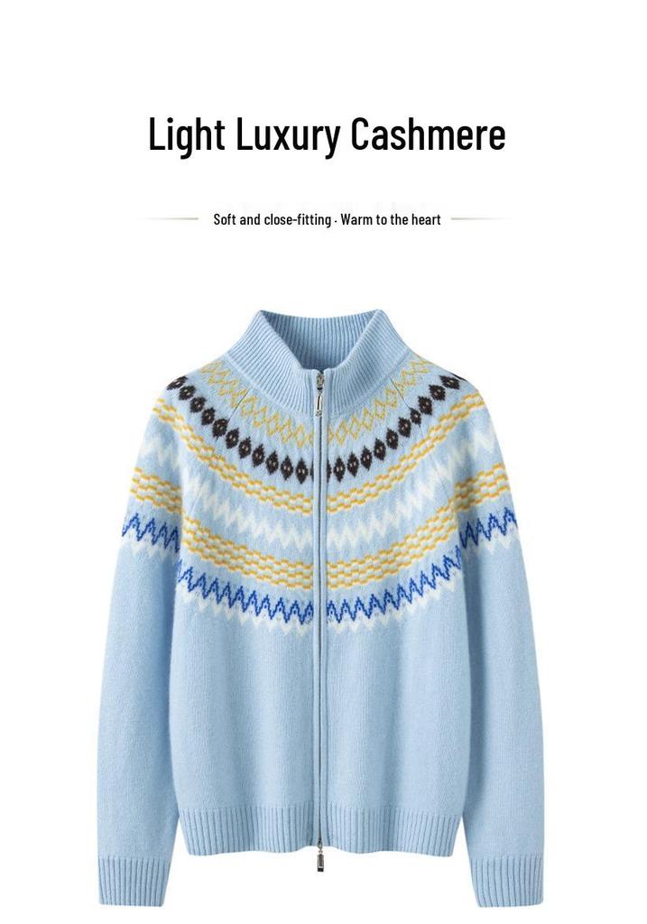 Damen Kaschmir Fair Isle Strickjacke, Verdickter Jacquard Farbblock, Stil 2026