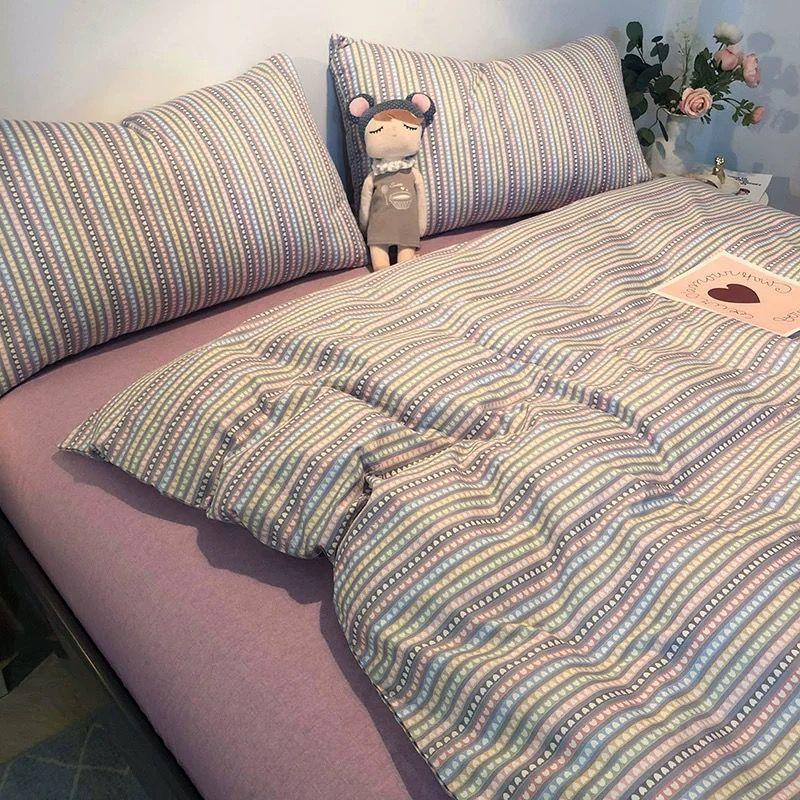 Cartoon Color Matching Four-piece Set Quilt Cover Bedding Quilt Cover Dormitory Bed Single Three-piece Set