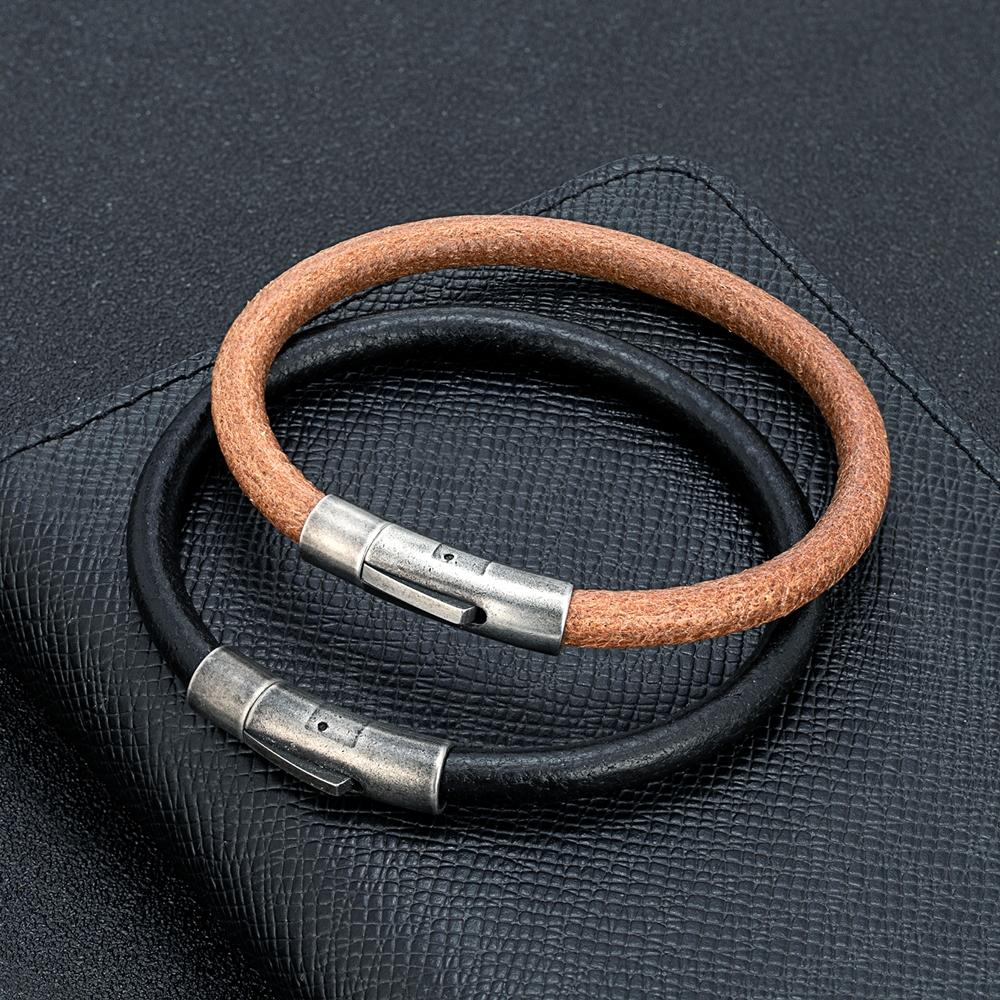 Simple Men Women Primary Cowhide Bracelet Retro Stainless Steel Buckle Accessories Handmade Cuff Bangle Gifts