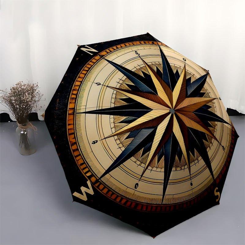 Vintage Compass Rose Nautical Decorative Art PrintUmbrella with Cute Design,Portable 3-Fold Compact Umbrella for Men&Women,Valentine's Day M