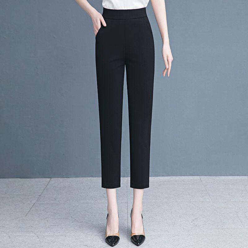 

Black Summer High Waist Drape Harlan Eight Points Straight-Leg Pants Black [eight pants]] 2XL/30 [62.50 kg-67.50 kg]]