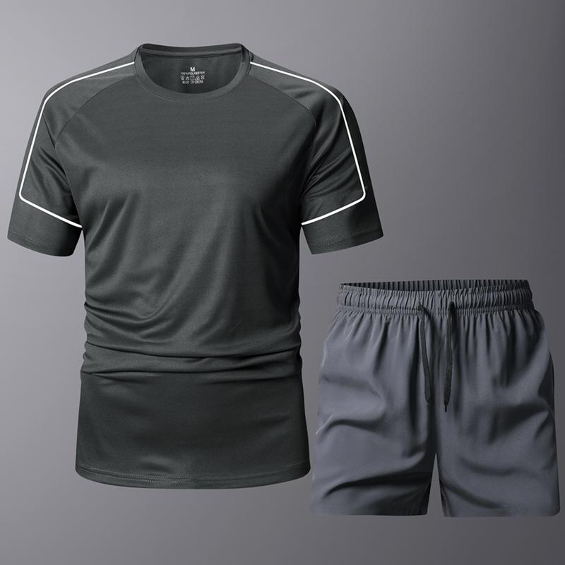Herren Sportset, Sport Schnelltrocknendes Lässiges Eisseiden-Set, Herren Kurzarm Lauf-Zweiteiler