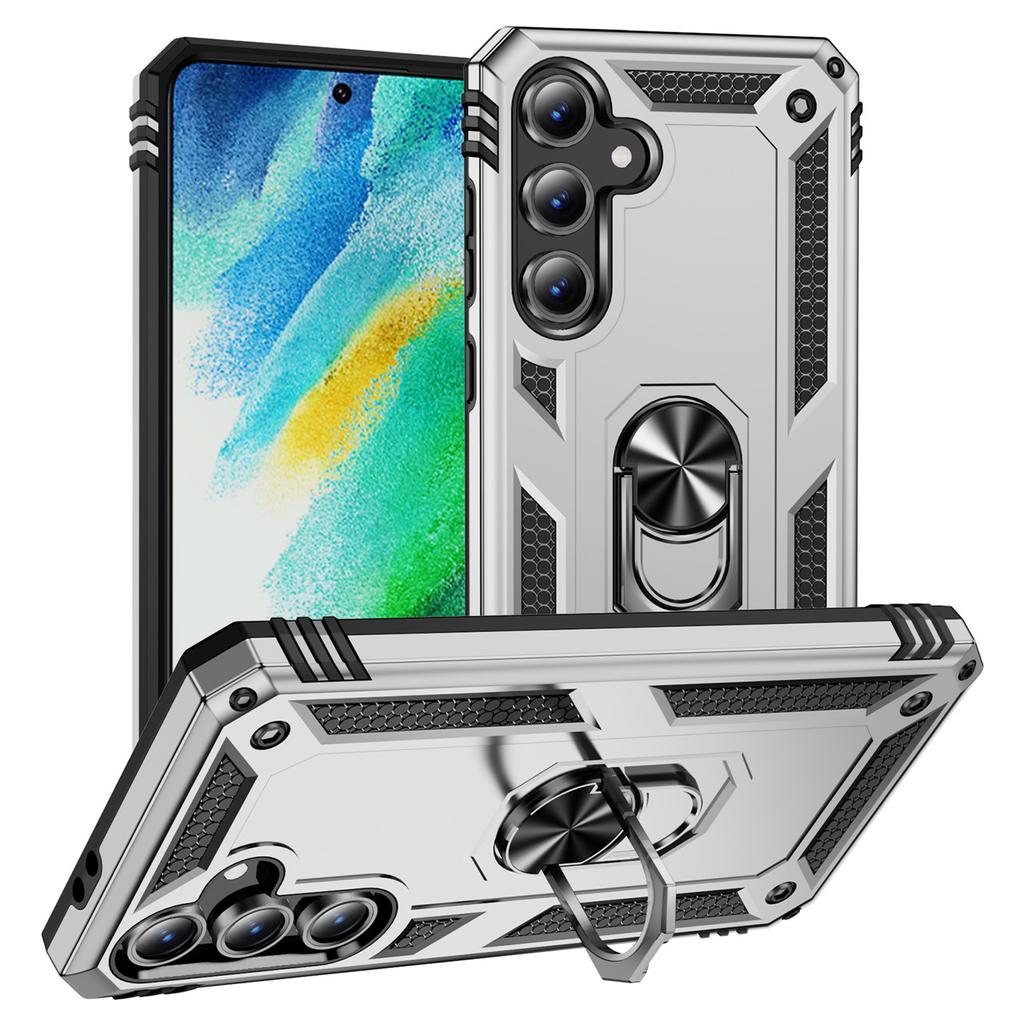 For Samsung Galaxy S24 FE Case PC+TPU Phone Cover with Rotary Ring Kickstand