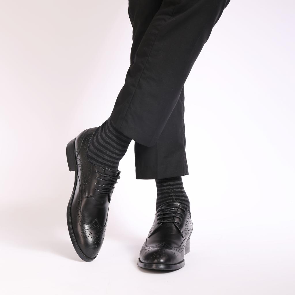 5 Pairs Mens Dress Socks Stripe Plus Size High Quality Combed Cotton Crew Socks Black Cool Breathable Casual Socks for Men
