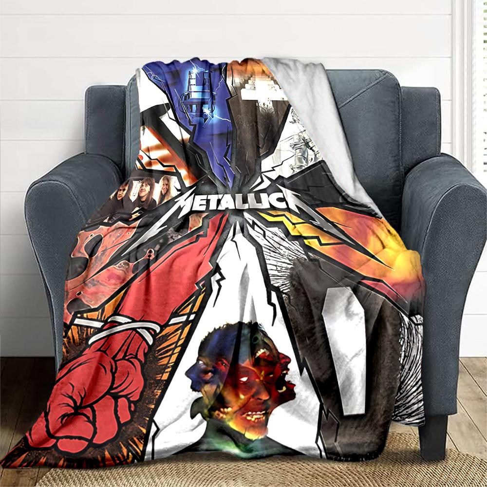 

1pc Metallica Poster Artwork Blanket Soft All Season Throw with Vibrant Design, Perfect for Home, Travel, and Gifts, Ideal for Naps and Camping 80x120cm