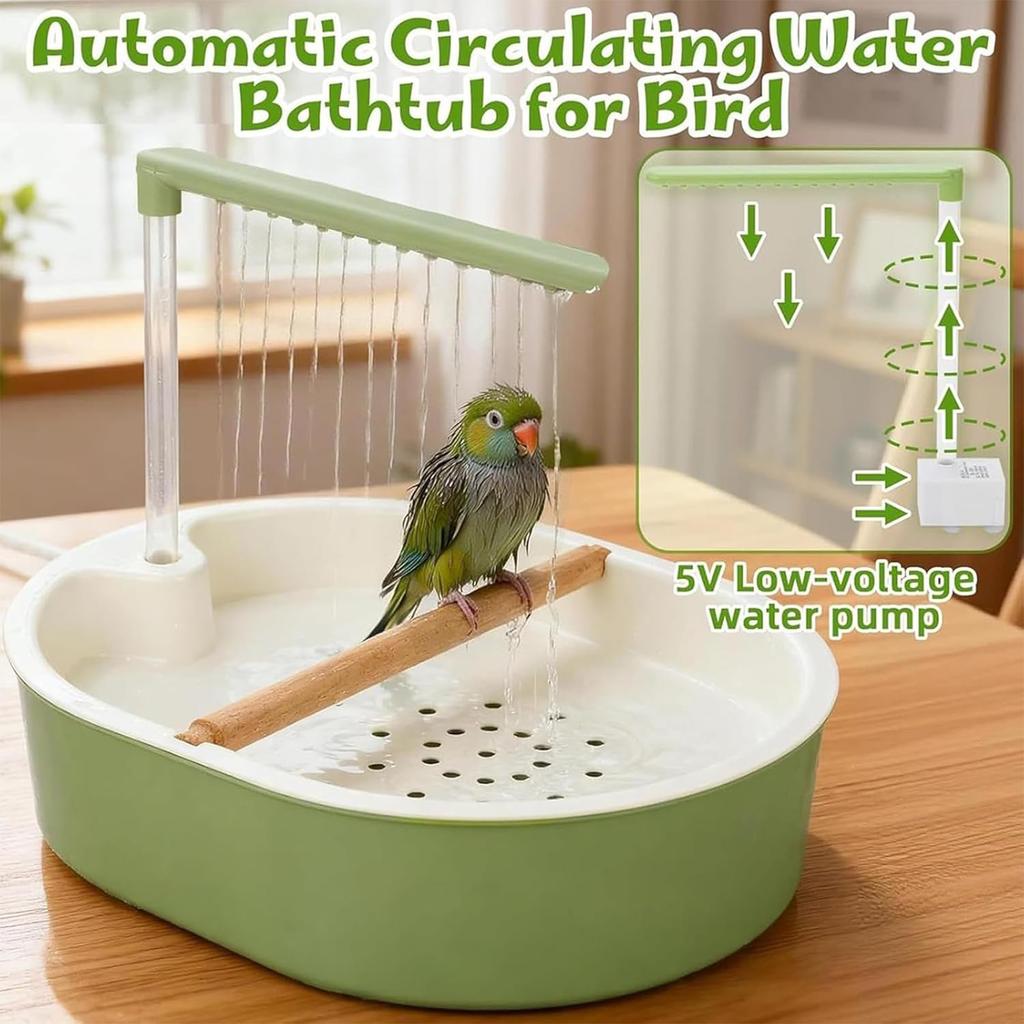 Parrot Shower with Adjustable Height and Flow Speed Plastic Bathtub for Pet Birds Lovebird Cockatiel Finches Cockatoo