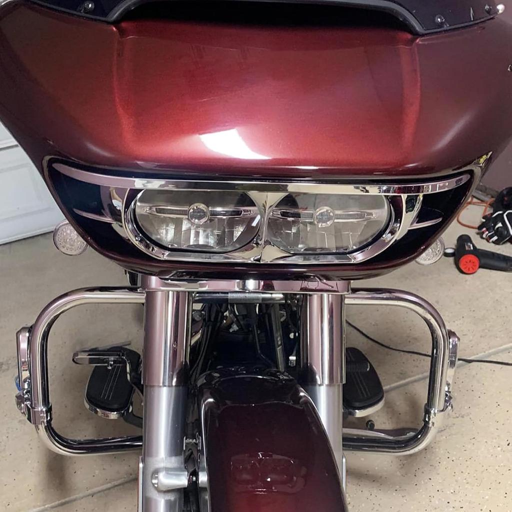 HDBUBALUS Motorcycle Headlight Bezel Trim Ring Cover Dual Headlamp Bezel Fit for Harley Road Glide 2015-Later Chrome