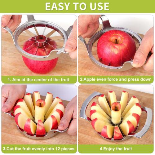 LIIGEMI Apple Cutter Slicer, 12-Blade, Large Apple Corer, Heavy-Duty Stainless Steel Apple Cutter and Divider, Non-Slip Brushed Handle, Easy To Use (M