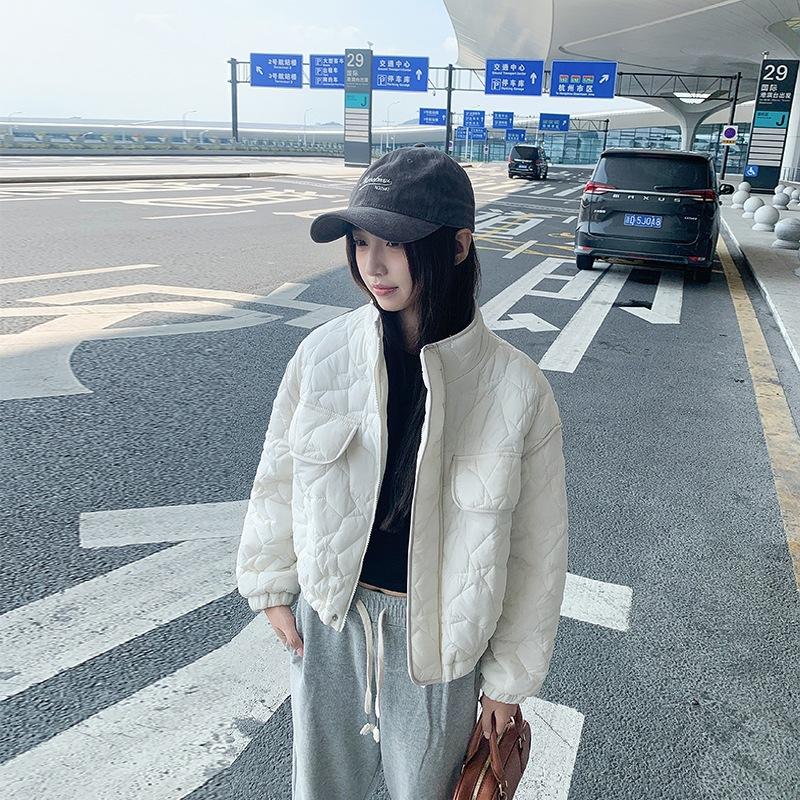 Small age-reducing design sense drawstring buckle waist short cotton clothes loose stand-up collar long-sleeved jacket women