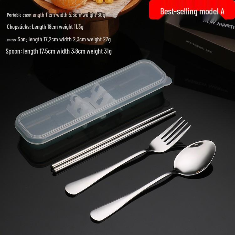 Portable Stainless Steel Cutlery Set: Fork, Spoon & Chopsticks - Ideal for Students & Outdoor Use