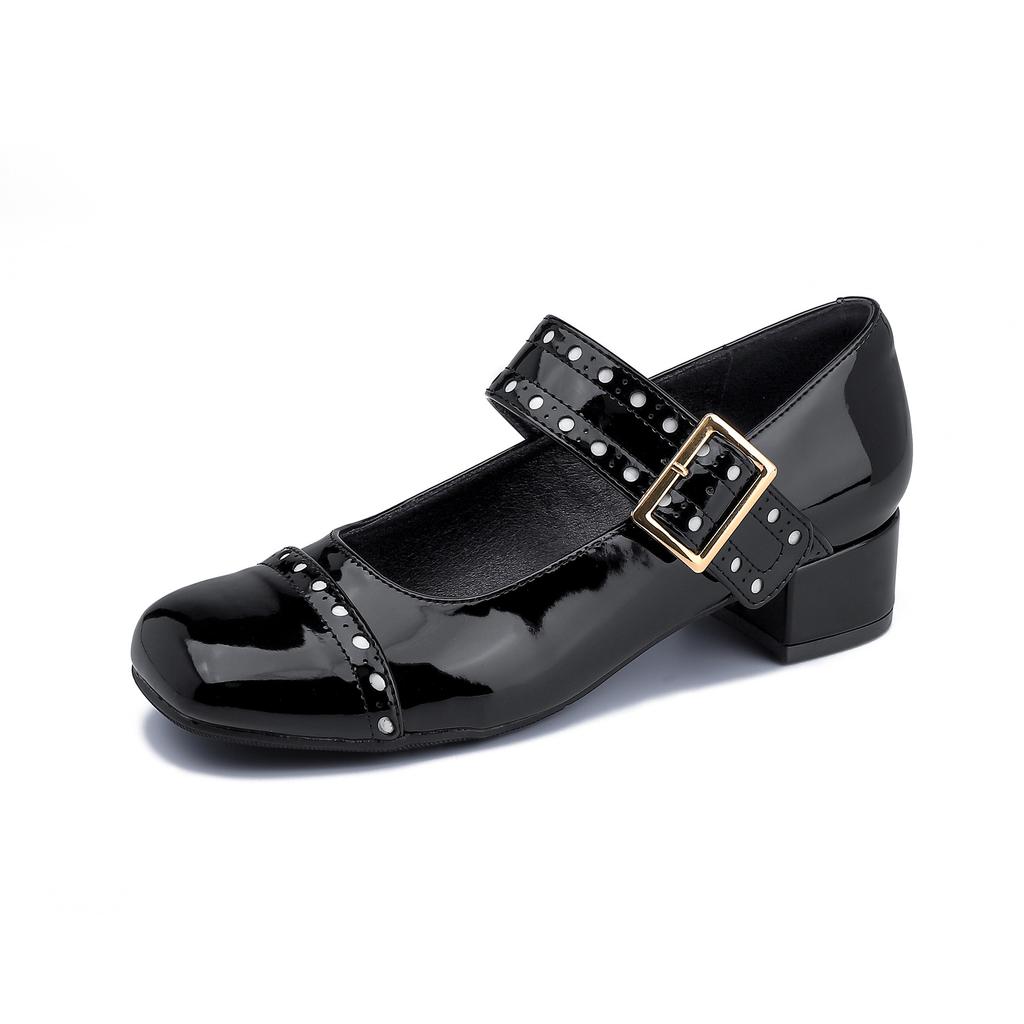 2025 spring new rivet Mary Jane shoes women's comfortable shallow mouth single shoes with French high heels women's outer wear