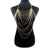 Sexy Übertrieben Goldfarbe Mehrschichtig Quaste Kette Strasssteine Halskette Brustkette für Frauen Körperkette Schmuck Zubehör