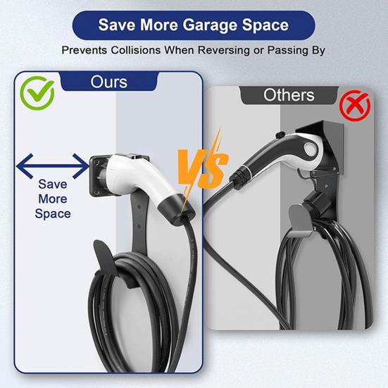 Electric Vehicle Charger Holder Wall-Mounted Bracket Anti-Cut Curved Edges Electric Vehicle Charger Hook for J1772 Socket Holster Base