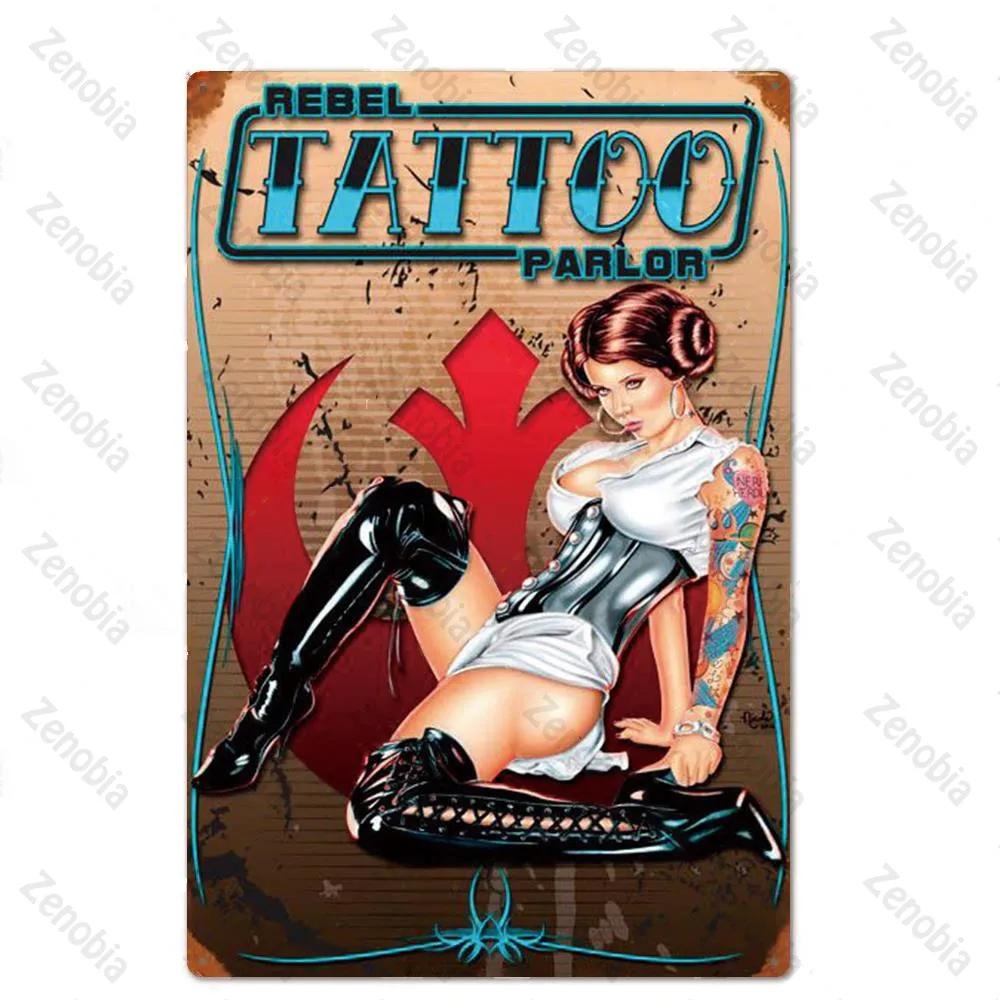 Affiche Métal Tatouage Plaque Métal Décor Boutique de Tatouage Plaque Décorative en Fer Décoration Murale Plaque en Étain Shabby Chic