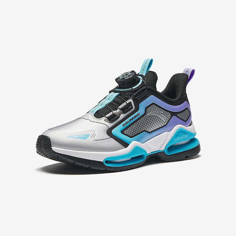 Anta Kids Synthetic Leather Fashion Fitness Test Lightweight Shock Absorption Low Top Running Shoes Kids sneaker Silver Black Blue A12435514N-3