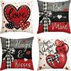 AVOIN Colorlife Happy Valentine's Day Black and Red Heart Throw Pillow Covers, 18 X 18 Inch Hugs Kisses Be Mine Bowknot Stripes Love Anniversary