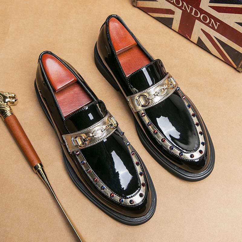 Large Size 46 Pointed Leather Shoes Men's Rivets Small Leather Shoes Men's Business Dress Casual Shoes Men's Hairstylist Men's Shoes