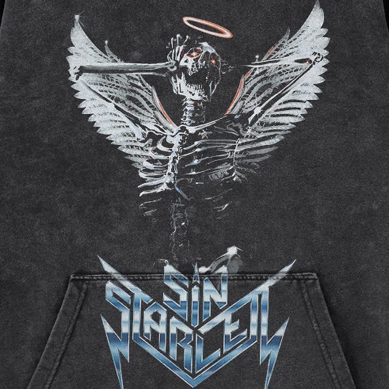 Streetwear Skelett Grafik verwaschen schwarz übergroßen Unisex Langarm Hoodie