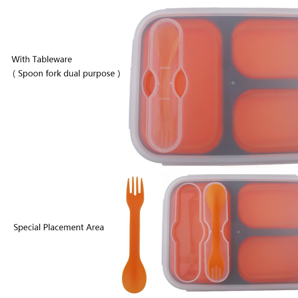 3-farbige, skalierbare, faltbare Lunchbox aus Silikon, Bento-Box mit Löffel und Gabel, Mehrzweck-Geschirr für – 40–230 °C