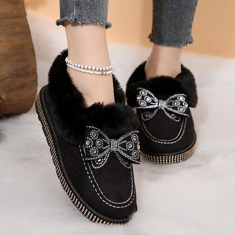 Schleife Schneestiefel Damen neu Winter Samt verdickt warm rutschfest Student Low-Top Baumwollschuhe