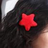 1pair Red Color New Year Hairpins Barrettes Star Duckbill Clips Plush Star Hair Clips  Female/Kids