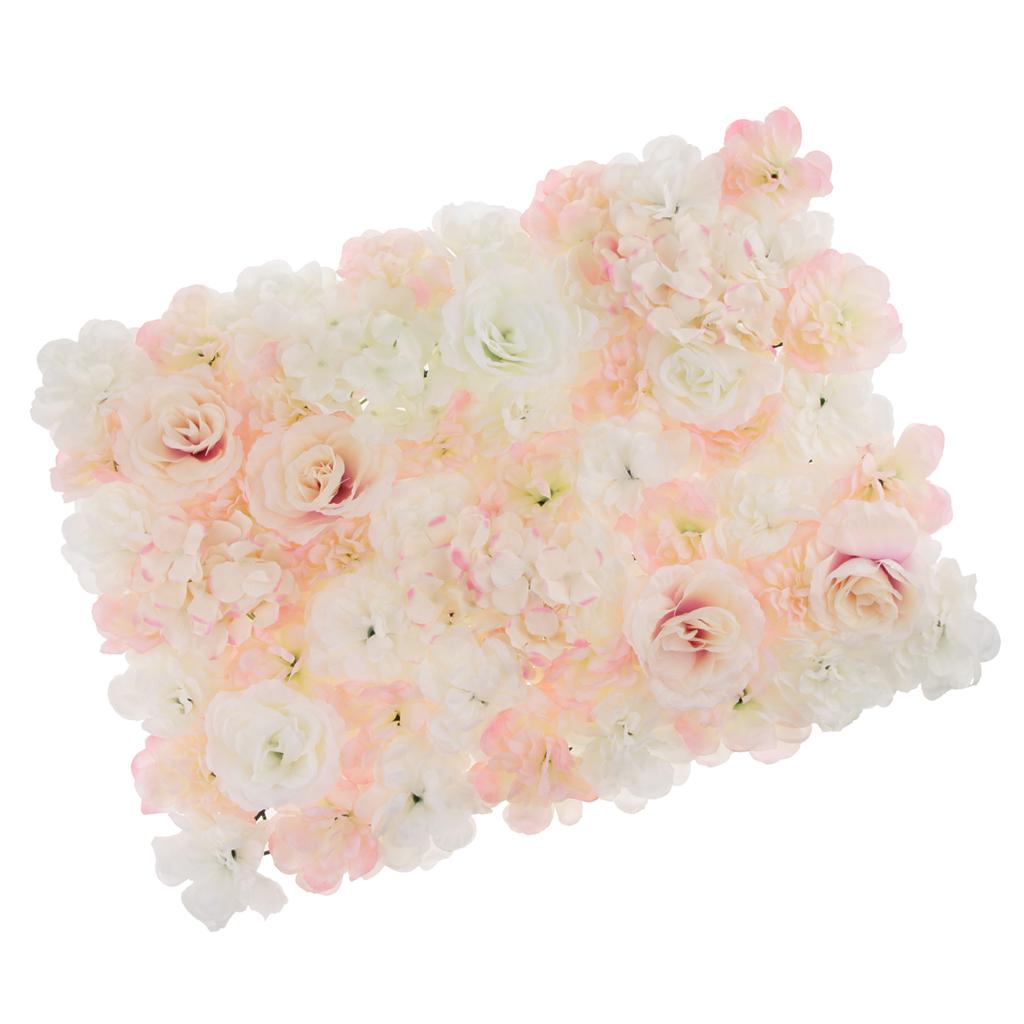 Artificial Rose Hydrangea Flower Wall Panels Light White And Champagne