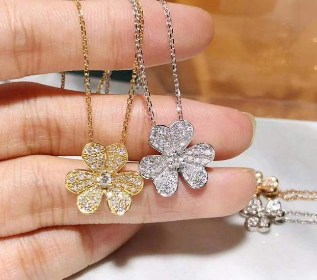 18k Rose Gold Diamond Clover Necklace & Three-Leaf Clover Earrings Set