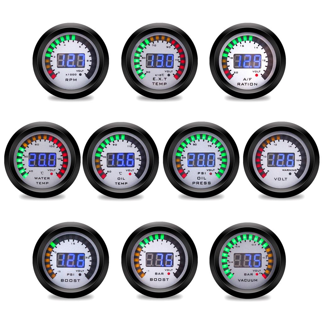 2" 52mm Digital Air Fuel Ratio Gauge Tachometer Voltmeter Boost Vacuum Water Temp Oil Temp Oil Press EGT Gauge AFR for 12V Car