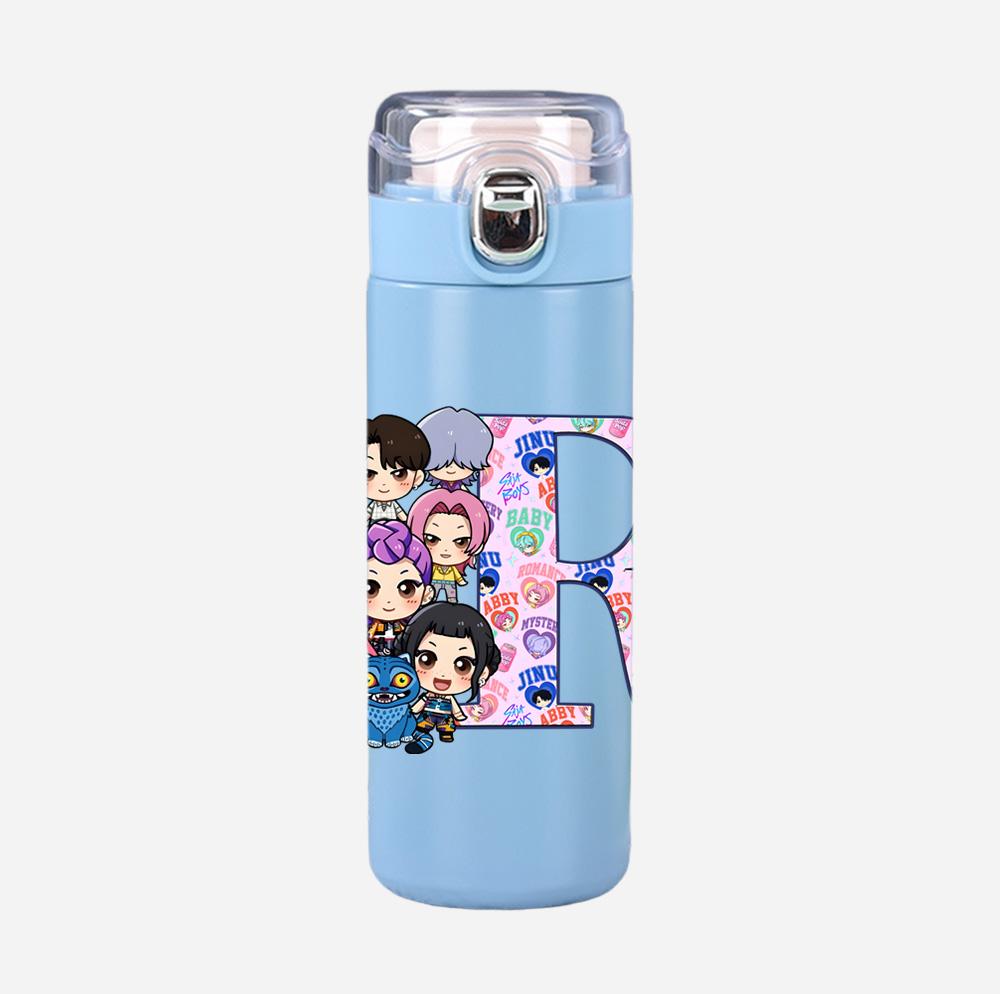 Anime K-Pop 26 English Letter Demon Hunters Printed 400Ml Water Bottle Thermos Cup Portable Stainless Steel Leak Proof Camping Water Cup Kid Gift