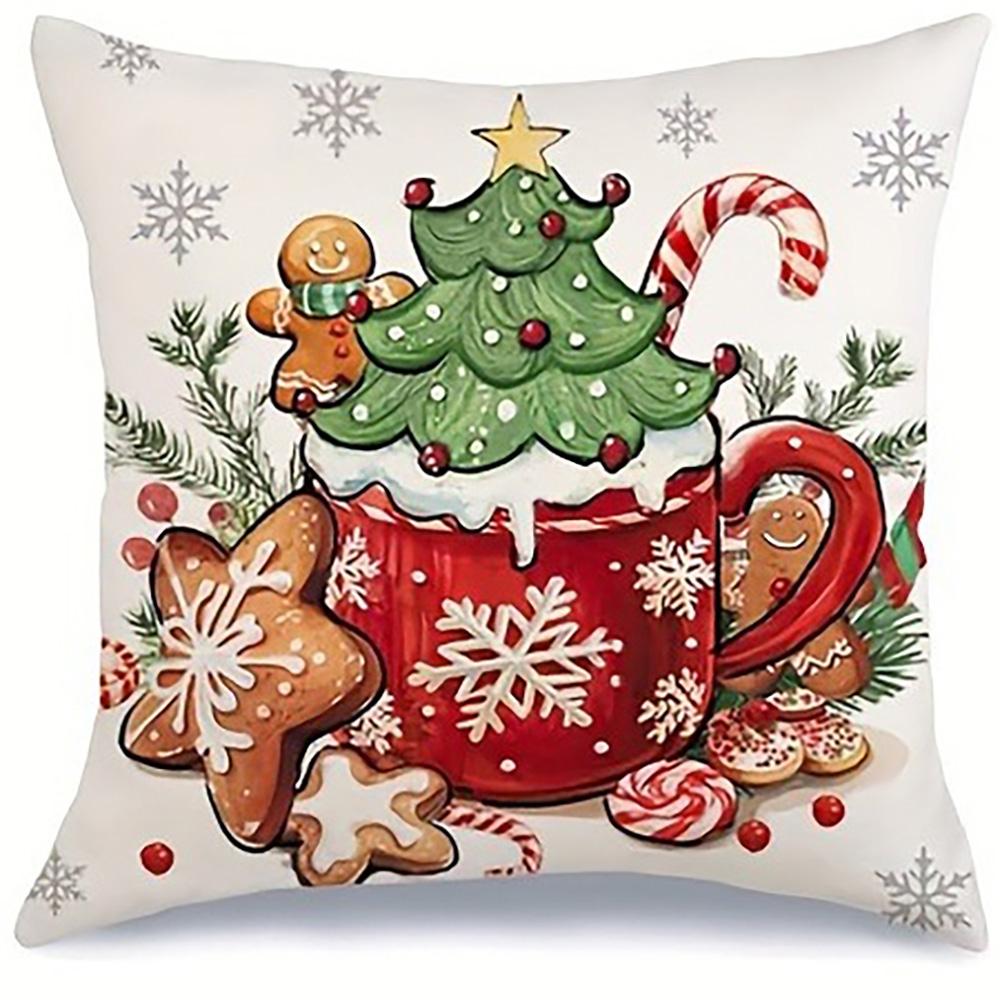 Christmas Pillow Covers: Gingerbread House, Ho Ho Ho, Falalala, and Festive Mug Designs Sofa Room Cushion Cover Home Decoration