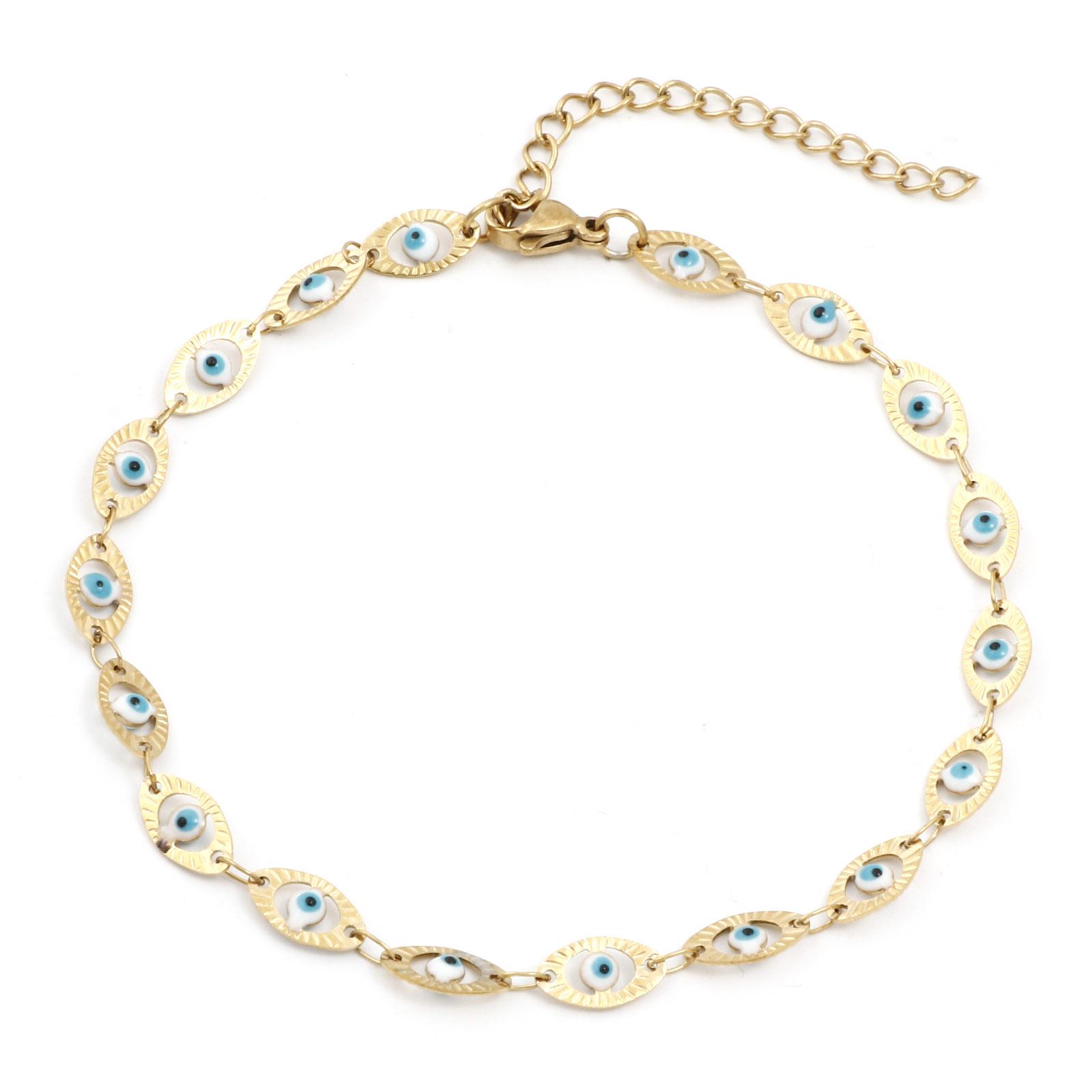 

304 Stainless Steel Religious Evil Eye Anklet Multicolor Metal Enamel Link Chain Women Summer Beach Foot Show Jewelry, 1 Piece белый