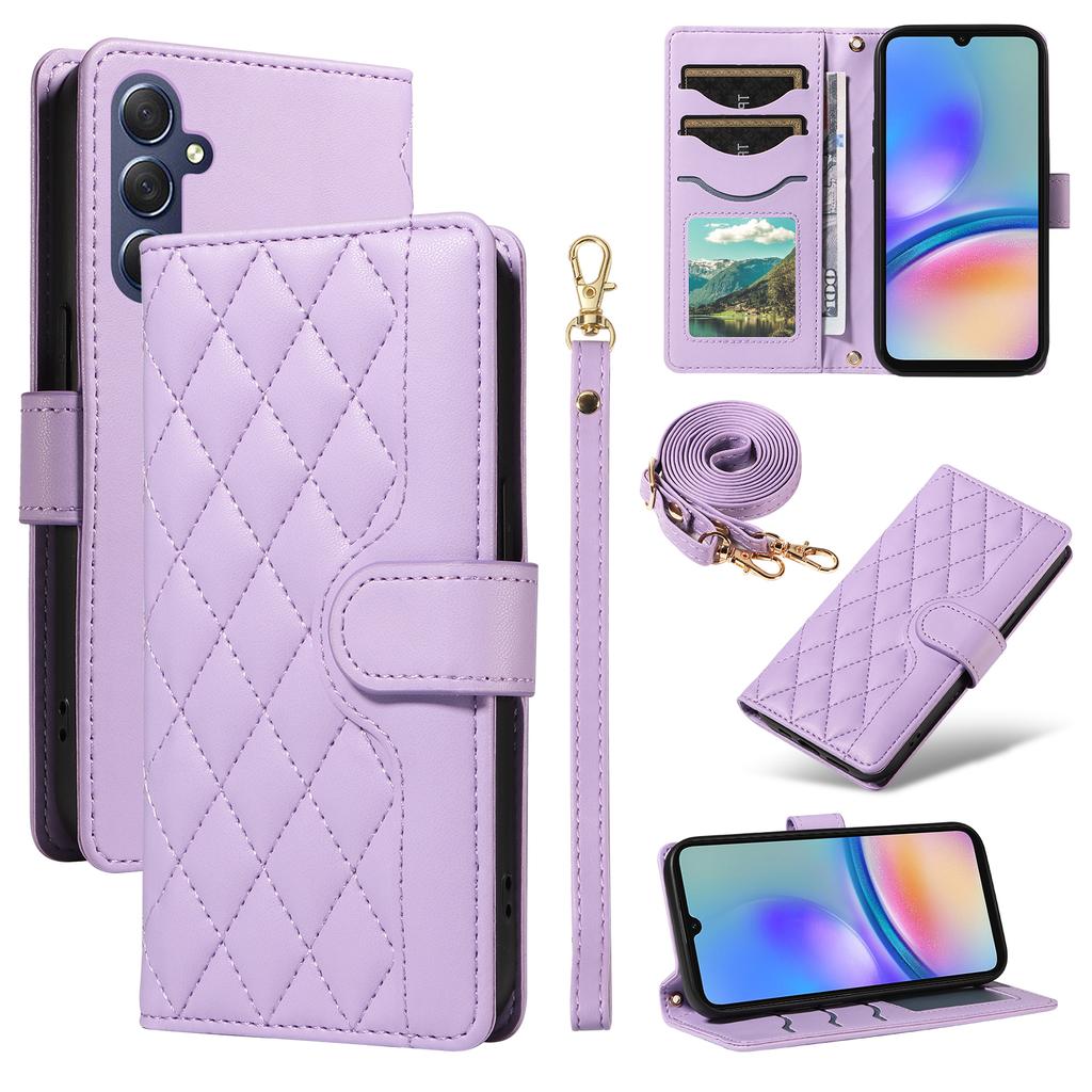 For Samsung Galaxy A05s 4G Case Wallet Rhombus Leather Phone Cover with Shoulder Strap,Wrist Strap