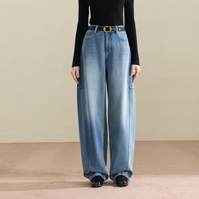 Sancai Winter Fleece-Lined Loose Fit Curved Jeans