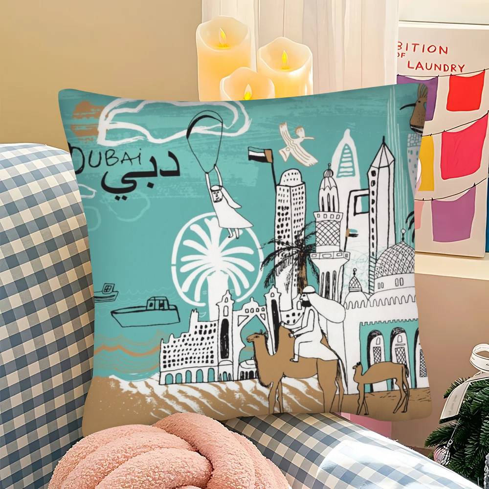 1 Stück Weltstädte Reise Rom Sydney Paris Dubai Kissenbezug Mode Quadratischer Kissenbezug Schlafzimmer Sofa Raum Ins Dekoration Freizeit
