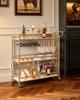 Bar Cart, 3 Tiers Home Kitchen Serving Carts, Modern Rolling Utility Station on Wheels, Mobile Drink Beverage Trolley with Wooden Shelf, Wine Rack,