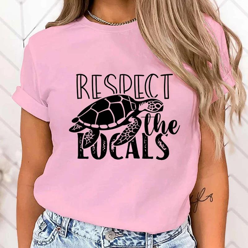 (Premium T-shirt)Women'S Fashion Funny Protect The Ocean Respect The Locals Letter Print T Shirt Summer Female Loose Casual Tops