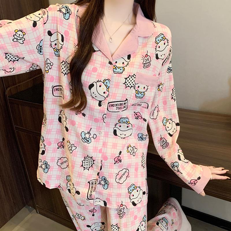 Japanese Cartoon Casual Cloud Cotton Pajamas Women'S Loungewear Long Sleeves Trousers Two-Piece Set