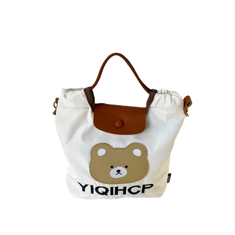 Adorable Kids Bear Pattern Gingham Tote Bag Stylish Springtime Crossbody For Girls