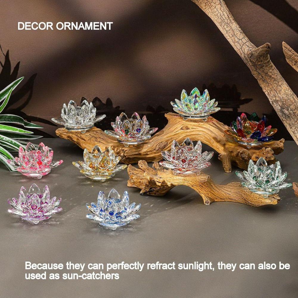 Anti-slip Crystal Lotus Flower 3 Foots Sun Catcher Ornaments Crystal Flower Figurine  Home Decor