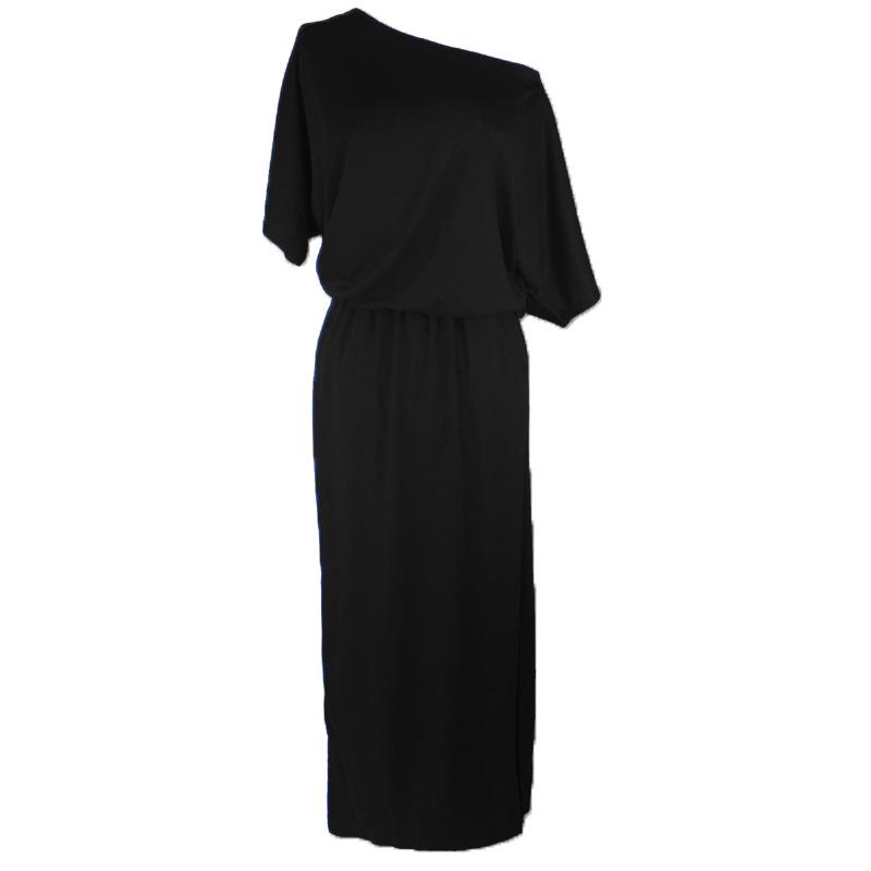 

Женское летнее однотонное свободное длинное платье макси с нерегулярным боковым разрезом и карманами XXL