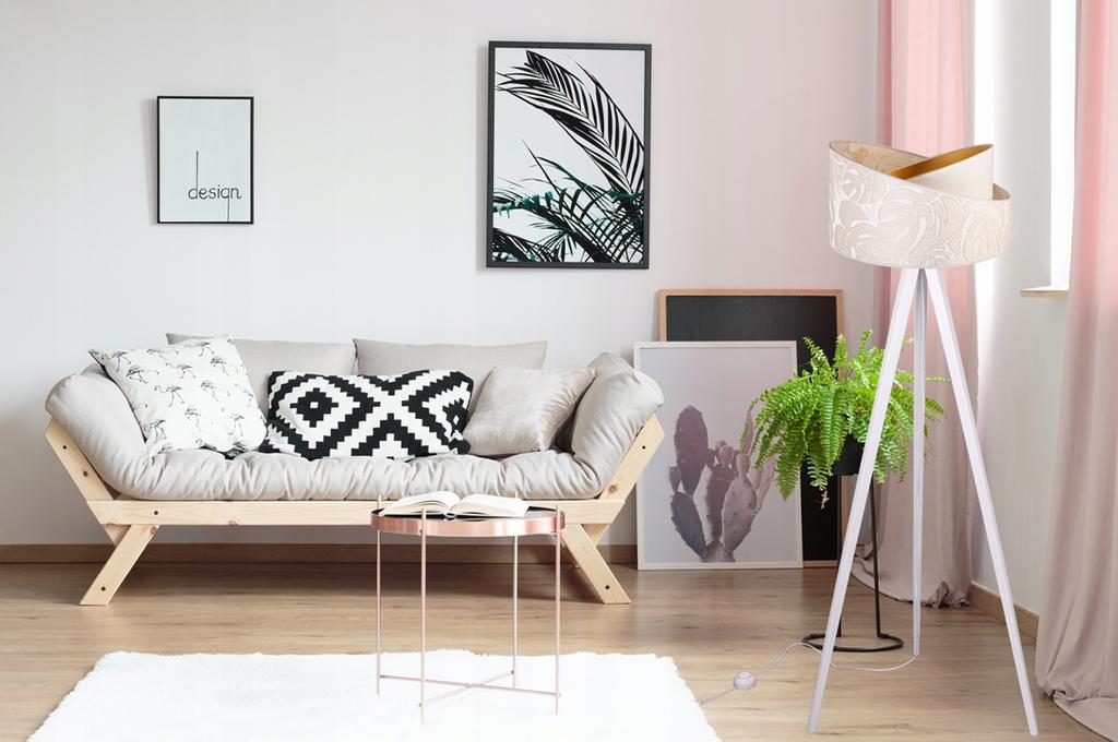 Floor Lamp Standing Tripod Wooden Lampshade Pattern