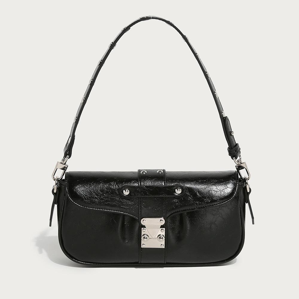 High-quality textured women s bag 2024 summer new fashion cool baguette bag underarm bag chain shoulder crossbody bag чёрный