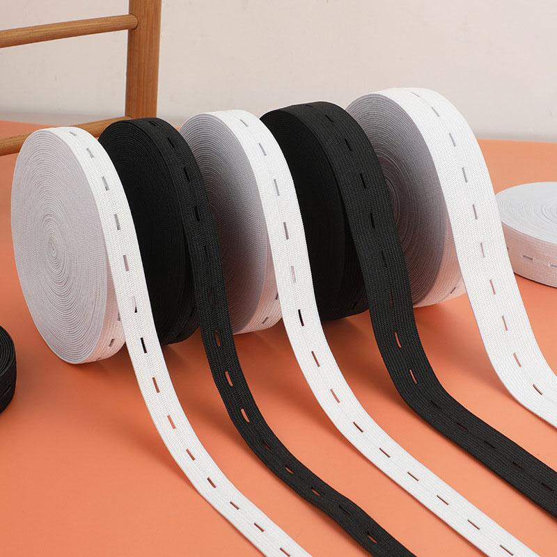 5/2Meters Elastic Sewing Bands Black White Flatback Sewing Bands with Buttonhole Knit Stretch Belt for Sewing Craft DIY Supplies