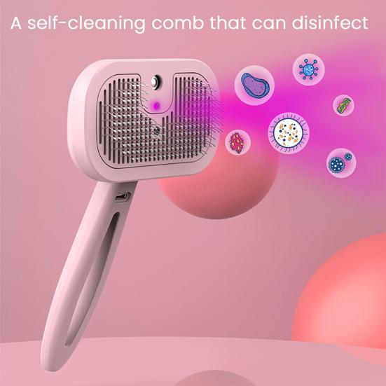 Pet Steam Brush 3-in-1 Cat Self-Cleaning Grooming Comb with Mist Spray Rechargeable