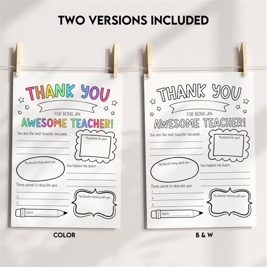 Pack of 2 About My Teacher Posters Coloring Activity Sheets With Writing Prompts For Classroom Projects Teacher Gift